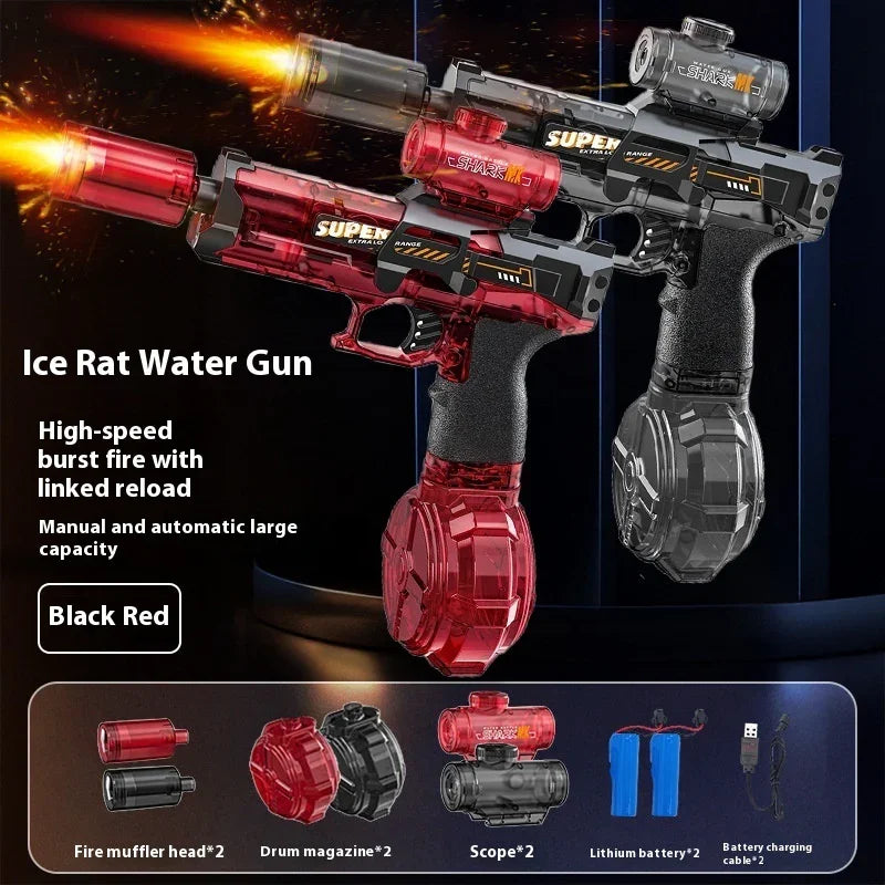 LED Electric Water Gun for Kids | Automatic Rechargeable Shooting Toy | Powerful Water Blaster with Recoil & Lights - Kidohop