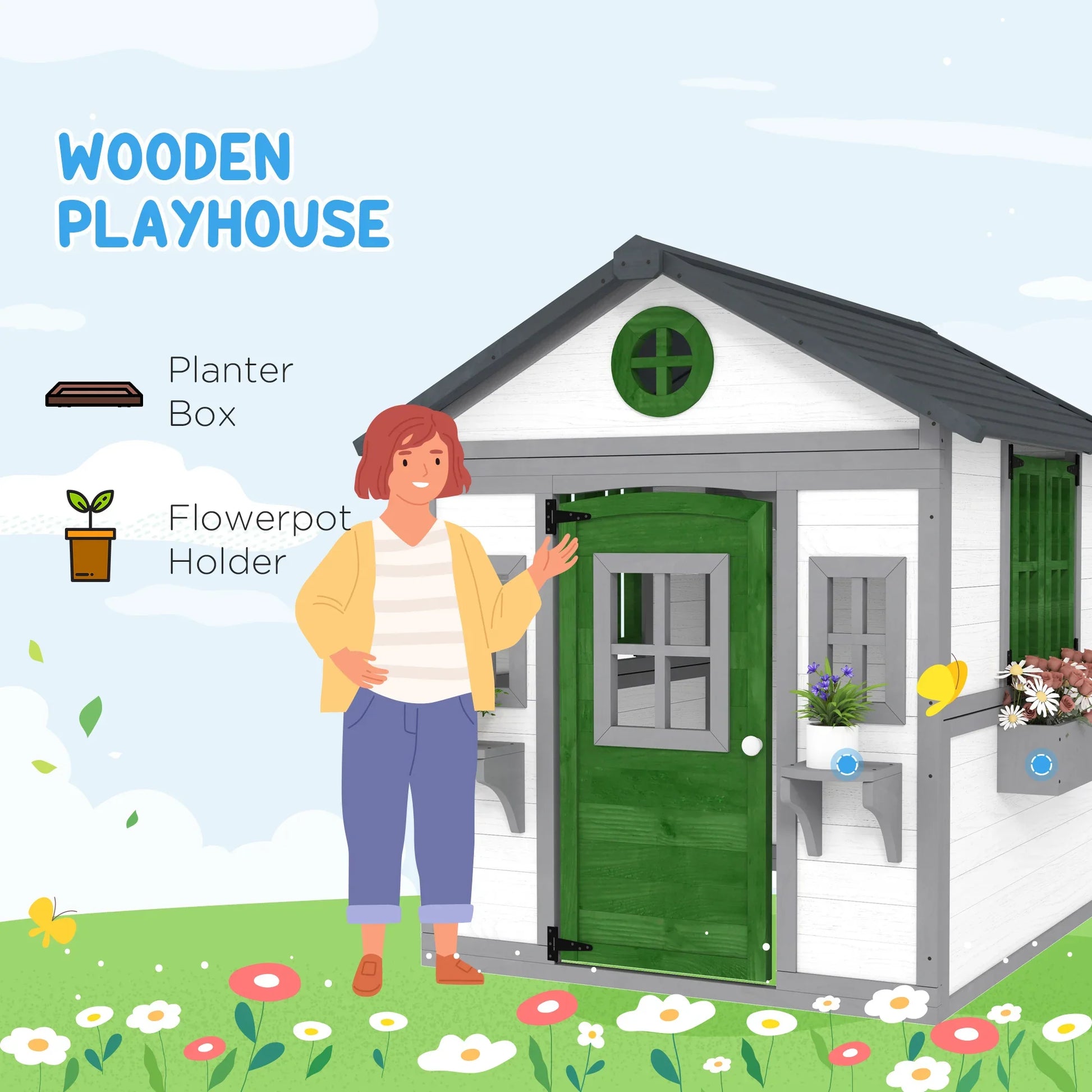 Wooden Kids Playhouse with Planter Boxes – Convertible Outdoor DIY House / Chicken Coop - Kidohop