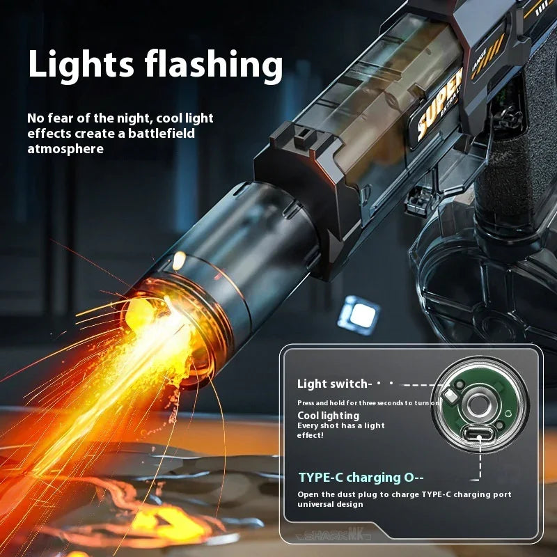LED Electric Water Gun for Kids | Automatic Rechargeable Shooting Toy | Powerful Water Blaster with Recoil & Lights - Kidohop