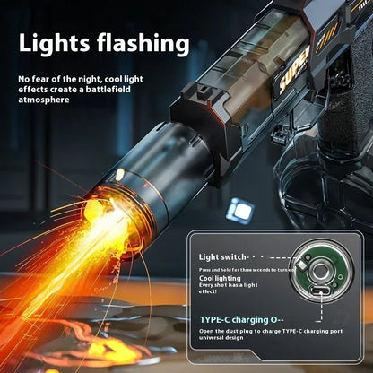 LED Electric Water Gun for Kids | Automatic Rechargeable Shooting Toy | Powerful Water Blaster with Recoil & Lights - Kidohop