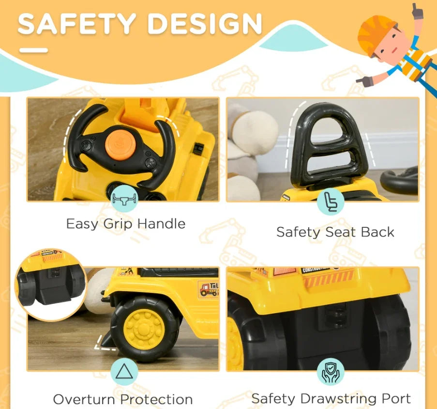 3-in-1 Ride-On Excavator, Digger Scooter & Pulling Cart for Kids - Kidohop