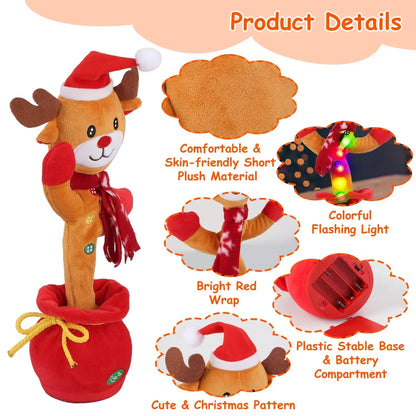 Penguin or Elk Kids Electric Dancing Toy – Singing, Recording & Repeating Christmas Plush with Lights and Music - Kidohop