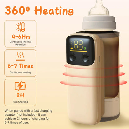 Portable Baby Bottle Warmer with Night Light – 6 Heating Levels, USB Rechargeable, 360° Rapid Heating for Home & Travel - Kidohop