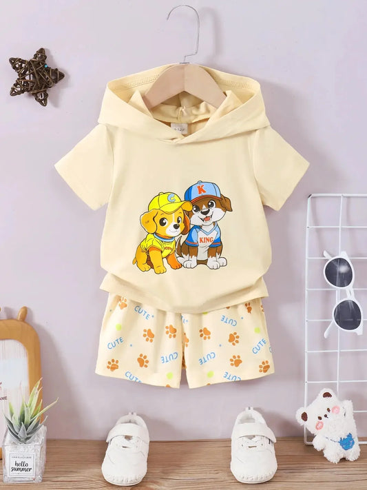 Baby & Toddler Dog Hoodie and Shorts Set – Two-Piece Summer Outfit - Kidohop