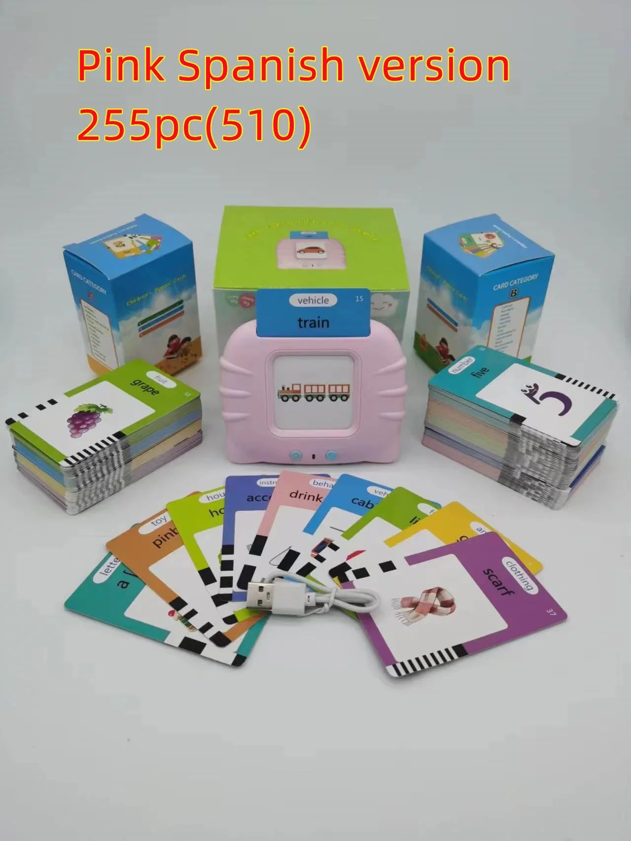Bilingual Card Early Education Machine | English Learning Toy for Kids | 112 Flash Cards | Rechargeable Talking Educational Device - Kidohop