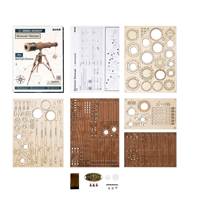 Monocular Telescope – 3D Wooden Puzzle Assembly Kit | DIY Wooden Model for Kids & Adults