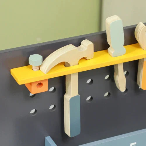 Qaba Kids Wooden Tool Bench | 49-Piece Pretend Play Workbench | Construction Tool Set for Toddlers Ages 3-6 | Light Blue - Kidohop