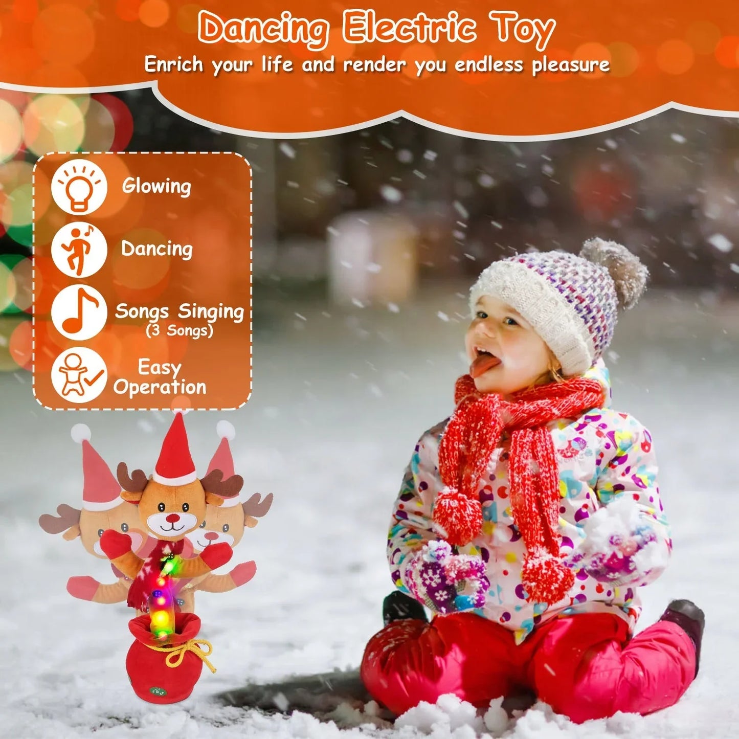 Penguin or Elk Kids Electric Dancing Toy – Singing, Recording & Repeating Christmas Plush with Lights and Music - Kidohop