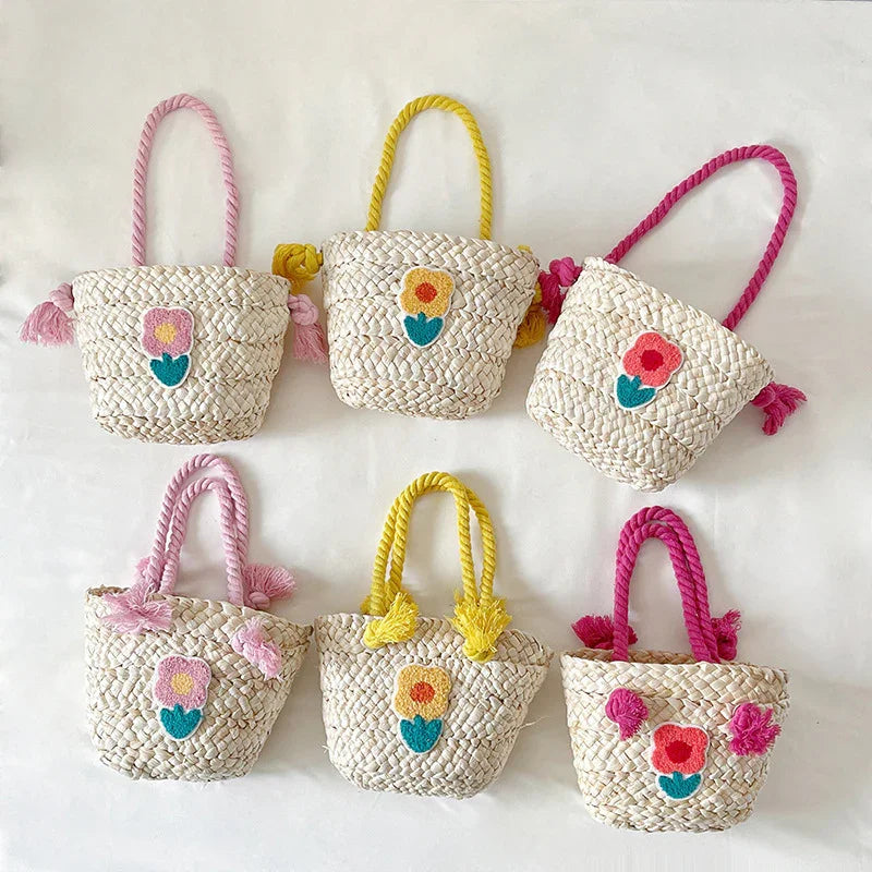 Children's Straw Handmade Knitted Messenger Bag - Kidohop