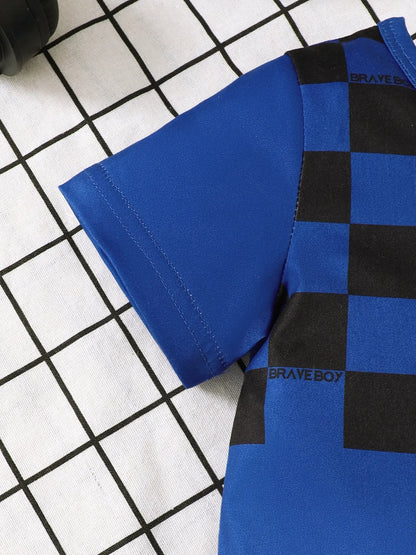 Children's Letter Round Neck Top and Denim Shorts Set - Kidohop