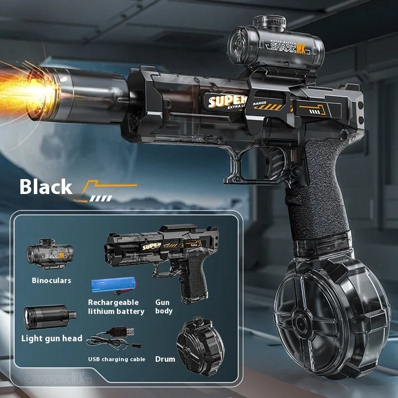 LED Electric Water Gun for Kids | Automatic Rechargeable Shooting Toy | Powerful Water Blaster with Recoil & Lights - Kidohop