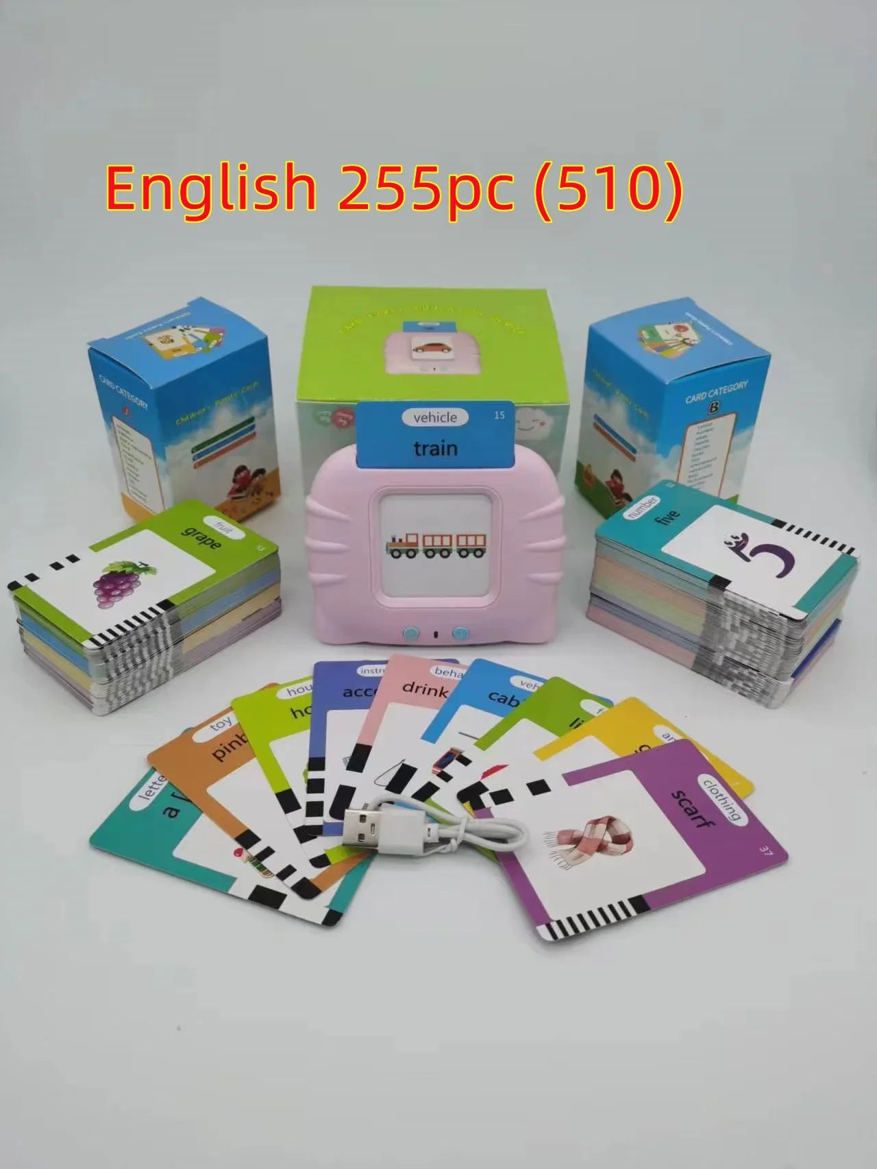 Bilingual Card Early Education Machine | English Learning Toy for Kids | 112 Flash Cards | Rechargeable Talking Educational Device - Kidohop