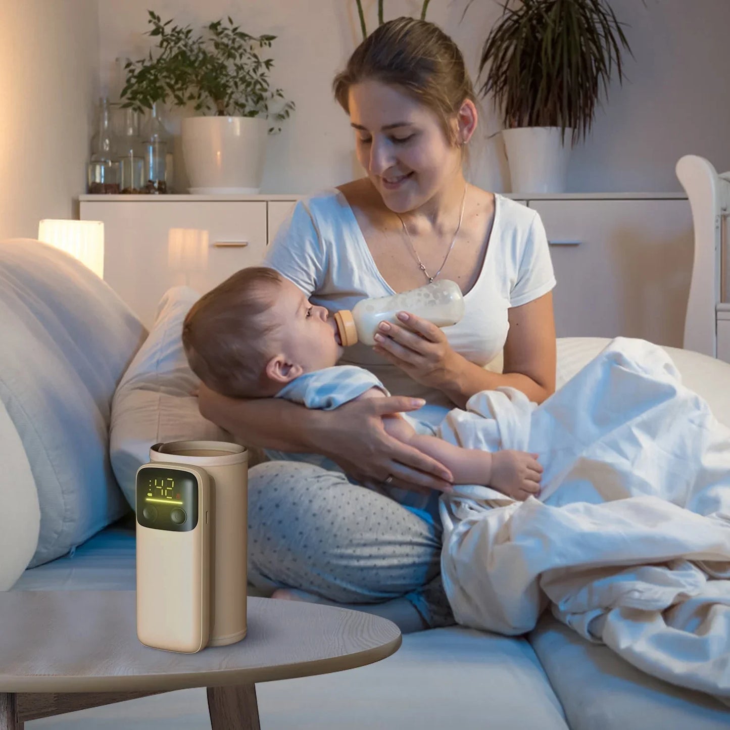 Portable Baby Bottle Warmer with Night Light – 6 Heating Levels, USB Rechargeable, 360° Rapid Heating for Home & Travel - Kidohop