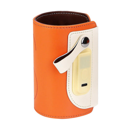 Portable Milk Warmer with 5 Temperature Levels – 24H Constant Warming, Type-C Fast Charging, PU Leather Travel Bottle Warmer (Orange) - Kidohop