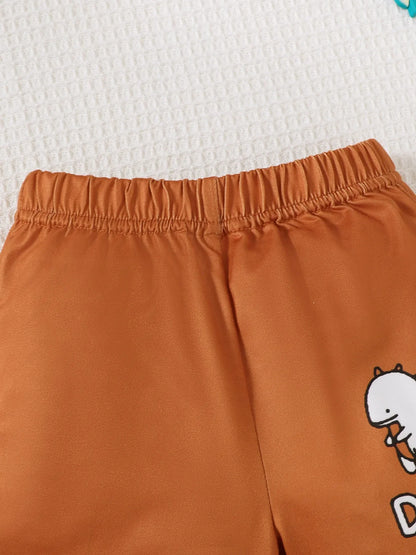 Children's Dinosaur Checkered Sleeveless Hooded Top and Shorts Set - Kidohop