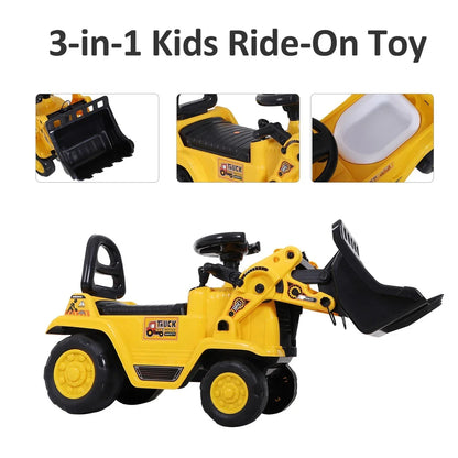 Kids Ride-On Excavator Toy – Yellow Pull Cart Bulldozer with Bucket - Kidohop